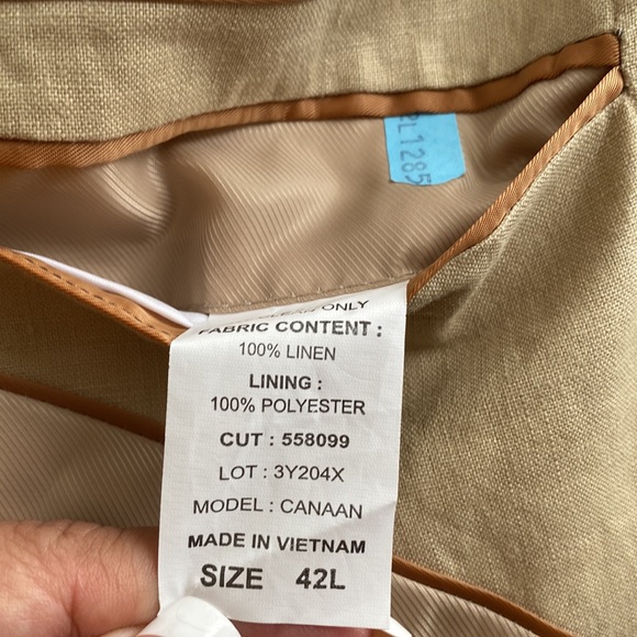 ANDREW FEZZA Men Two Button Linen Blazer Jacket 42L Dress Blazer Tan Beige Cream - Picture 6 of 16